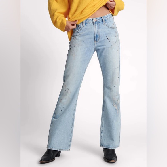 One Teaspoon Charlie Slim High Waist Flared Jeans, Fleetwood Artiste - Picture 2 of 12